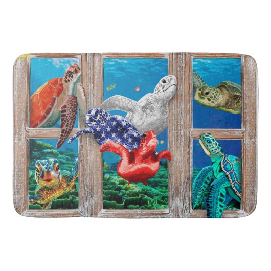 Meeresschildkröten schwimmen in der Türdekoration Badematte (Vorderseite)