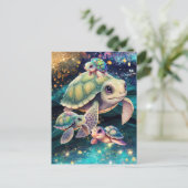 Meeresschildkröten schwimmen in zauberhaften kosmi postkarte (Stehend Vorderseite)