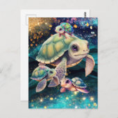 Meeresschildkröten schwimmen in zauberhaften kosmi postkarte (Vorne/Hinten)