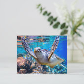 Meeresschildkröten schwimmen über dem Korallenriff Postkarte (Stehend Vorderseite)