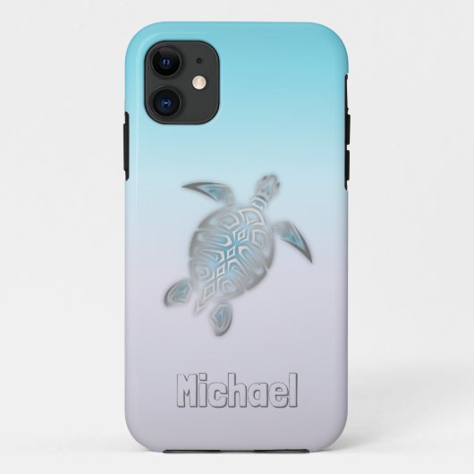 Meeresschildkröten Silber Monogram Animal Case-Mate iPhone Hülle (Rückseite)