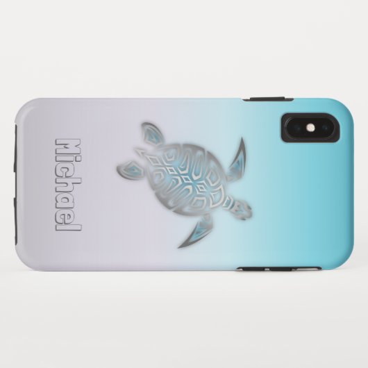 Meeresschildkröten Silber Monogram Animal Case-Mate iPhone Hülle (Rückseite (Horizontal))