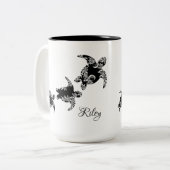 Meeresschildkröten - Silhouette mit Namen Zweifarbige Tasse (Vorderseite Links)