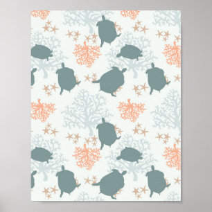 Meeresschildkröten-Stranddekor Aquarellmalerei Poster