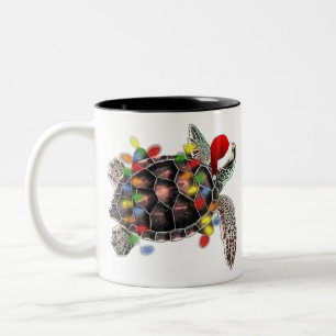 Meeresschildkröten tragen Weihnachtsmannmütze fr Zweifarbige Tasse