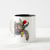 Meeresschildkröten tragen Weihnachtsmannmütze fröh Zweifarbige Tasse (Vorderseite Links)