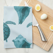 Meeresschildkröten u. Tritonshorn im Aqua/in den Geschirrtuch (Viertel Falte)