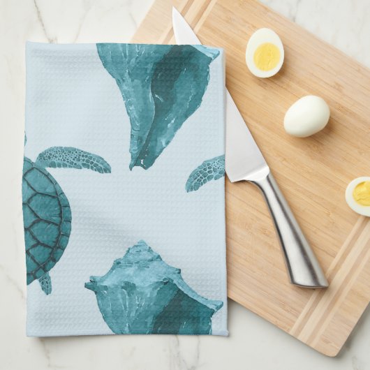 Meeresschildkröten u. Tritonshorn im Aqua/in den Geschirrtuch (Viertel Falte)