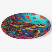 Meeresschildkröten und das lebendige Korallenriff Pappteller (Schrägansicht)