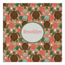 Meeresschildkröten und Hibiskus Koralle Rosa Blüte