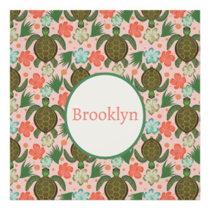 Meeresschildkröten und Hibiskus Rosa Kinderzimmer Fotodruck