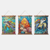 Meeresschildkröten und Muscheln Kunst Set Wandteppich Mit Holzrahmen (Dreifach)