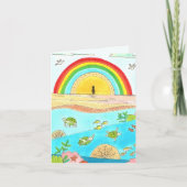 Meeresschildkröten und Regenbogenstrand Zeichnend  Dankeskarte (Vorderseite)