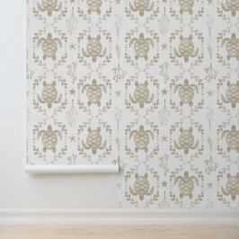 Meeresschildkröten und Seesterne Küsten-Beige-Aqua Tapete