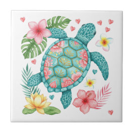 Meeresschildkröten und tropische Blume Fliese