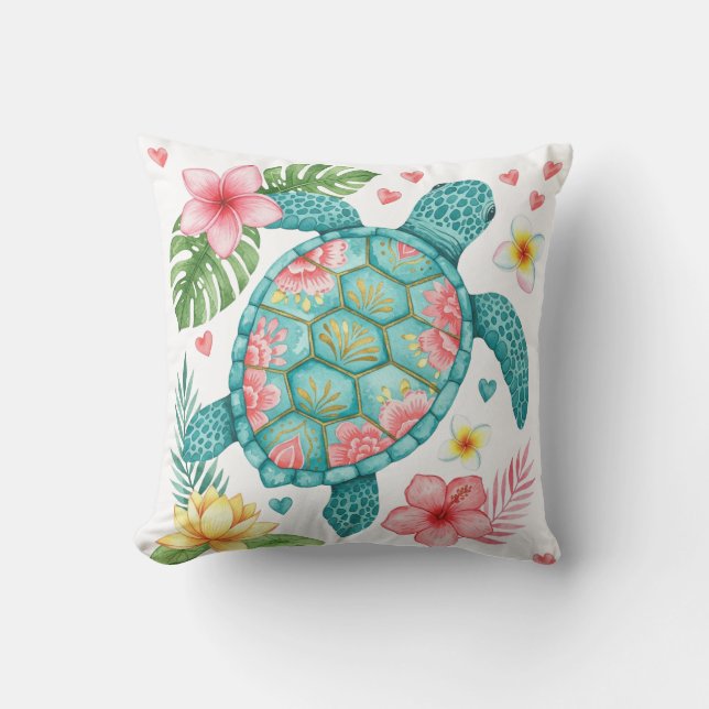 Meeresschildkröten und tropische Blume Kissen (Vorderseite)