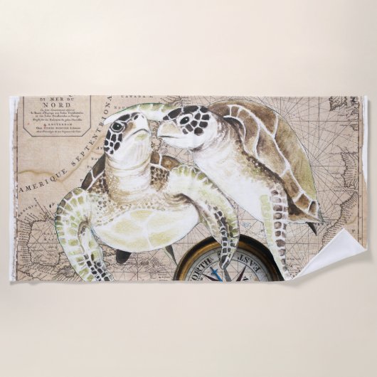Meeresschildkröten Vintage Aquarellbilder Kunst Strandtuch (Vorderseite)