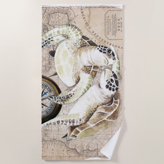 Meeresschildkröten Vintage Aquarellbilder Kunst Strandtuch (Vorderseite)