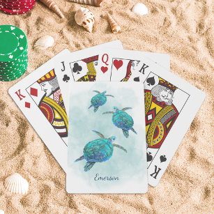 Meeresschildkröten Wasserfarbe Personalisiert Spielkarten