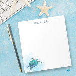 Meeresschildkröten Wasserfarben Personalisiert Notizblock<br><div class="desc">Dieses personalisierte Notizblock mit Küstenthema zeichnet sich durch eine Aquarellschildkröte in lebhaften Aqua- und aquamarin-blauen Farbtönen aus.</div>