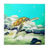 Meeresschildkrötenmalerei Schönes blaues Meer Fliese (Vorderseite)