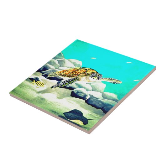 Meeresschildkrötenmalerei Schönes blaues Meer Fliese (Seite)