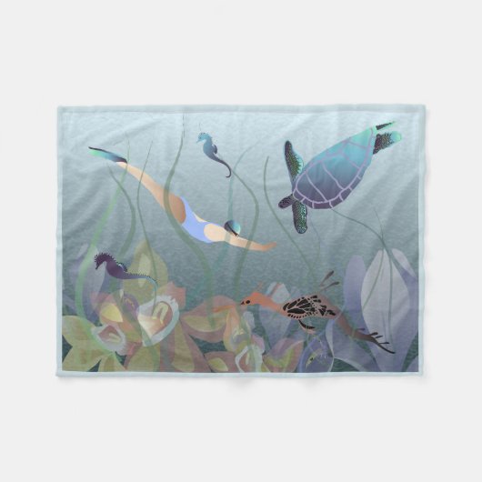 Meeresschwimmen mit Seepferd und Schildkröten Fleecedecke (Vorderseite (Horizontal))