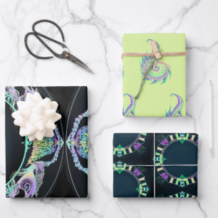 Meeresskizze in Neon Geschenkpapier Set