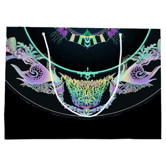 Meeresskizze in Neon Große Geschenktüte (Rückseite)