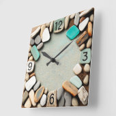 Meeressteine und Meerglas Quadratische Wanduhr (Winkel)