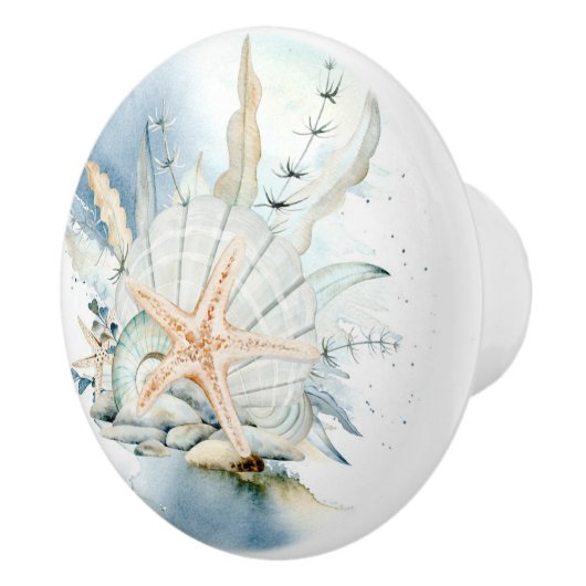 Meeresstern und Muschel Wasserfarbenküste Keramikknauf (Rechts)