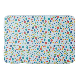 Meeresstrand mit Seestern, Muscheln und Kies Badematte