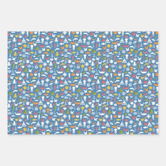 Meeressymbole Muster Geschenkpapier Set (Vorderseite)