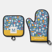 Meeressymbole Muster Ofenhandschuh & Topflappen-Set (Vorderseite)