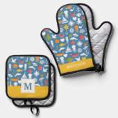 Meeressymbole Muster Ofenhandschuh & Topflappen-Set (Vorderseite/Rückseite)