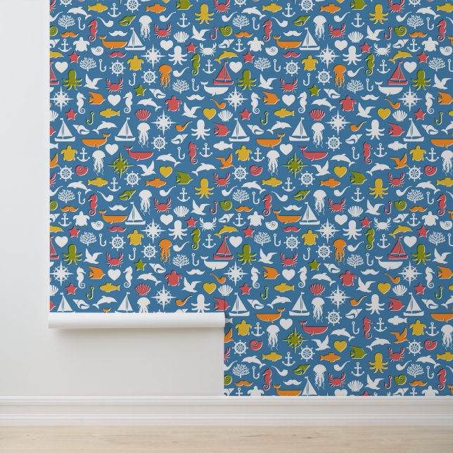 Meeressymbole Muster Tapete (Anwendung)
