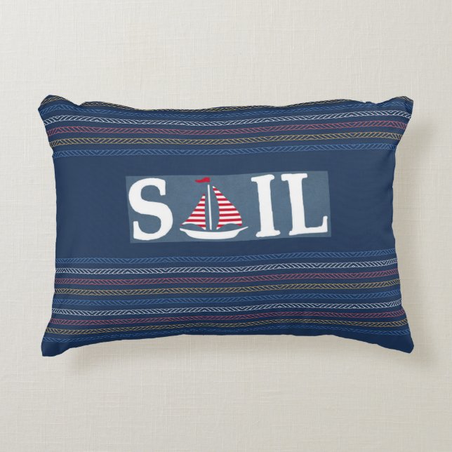 Meeresthema Blue Ocean Regatta Stripe Rope Lines Dekokissen (Vorderseite)