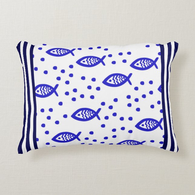 Meeresthema Nautische Elemente Fische Streifen Bla Dekokissen (Vorderseite)
