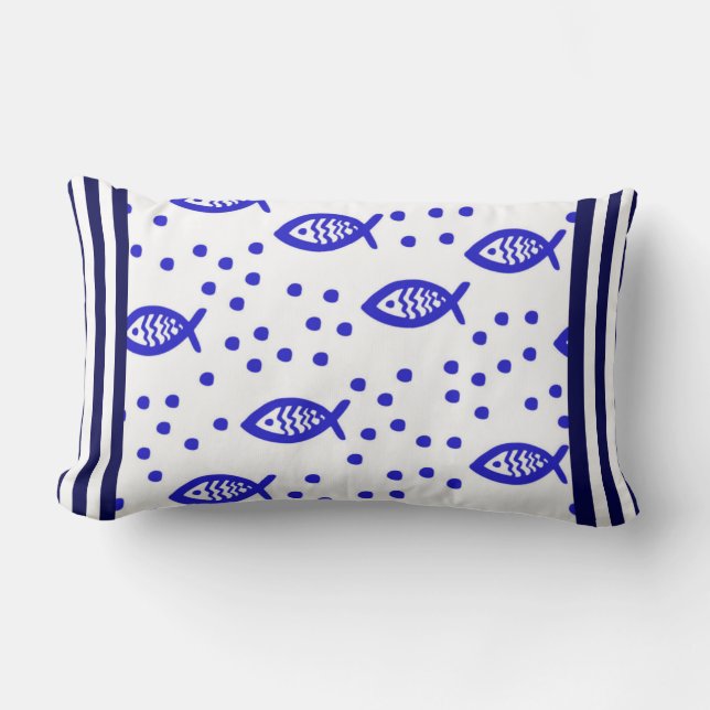 Meeresthema Nautische Elemente Fische Streifen Bla Lendenkissen (Vorderseite)