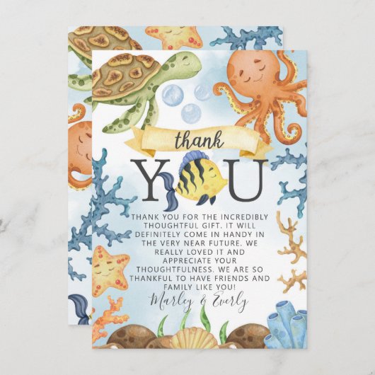 Meerestier unter dem Meer Danke Karte Hinweis (Vorne/Hinten)