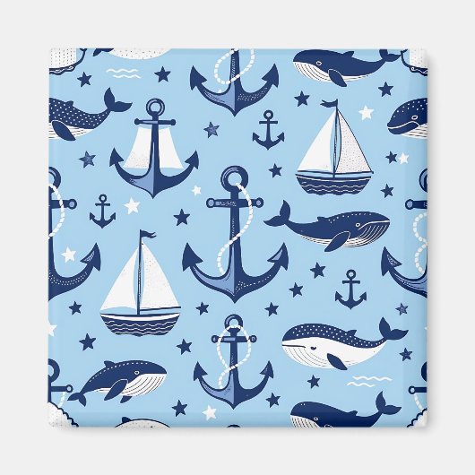 Meerestiere Anker Segelboote Muster Magnet (Vorne)