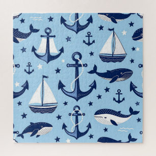 Meerestiere Anker Segelboote Muster Puzzle