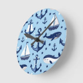 Meerestiere Anker Segelboote Muster Runde Wanduhr (Winkel)