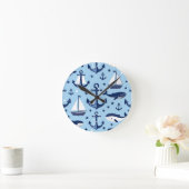 Meerestiere Anker Segelboote Muster Runde Wanduhr (Zuhause)