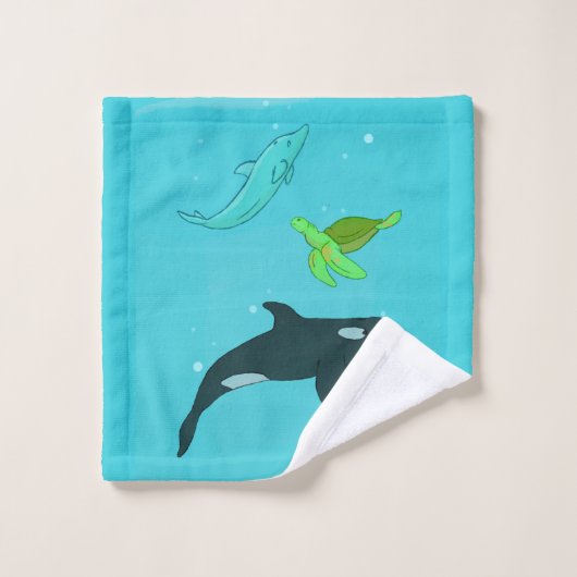 Meerestiere Badhandtuch Set (Waschlappen)