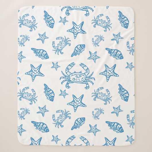 Meerestiere-Doodle-Muster Sherpadecke (Vorderseite)