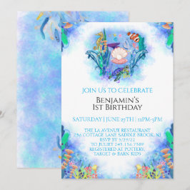 Meerestiere Einladung 1. Geburtstag