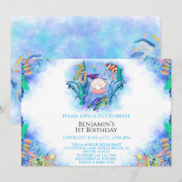 Meerestiere Einladung 1. Geburtstag