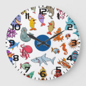 Meerestiere farbenfrohe Meerescharaktere Große Wanduhr (Vorderseite)