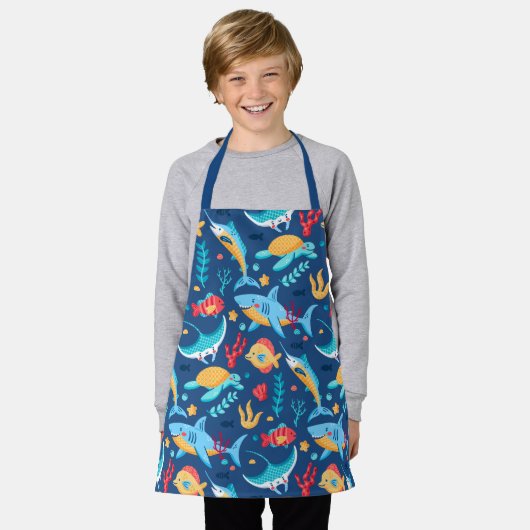 Meerestiere Hai Fisch Schildkröte blau Schürze (Getragen)